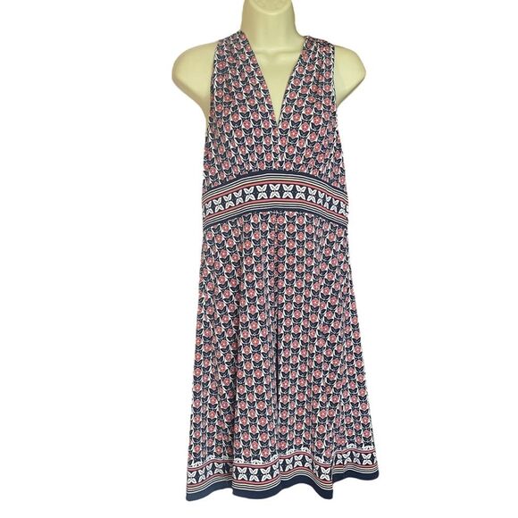 Max Studio Navy Peach Sleeveless Dress Plunging Neckline, size Large - Picture 1 of 8